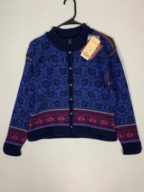 Dale of Norway Casual Collection Wool Blue Floral Cardigan